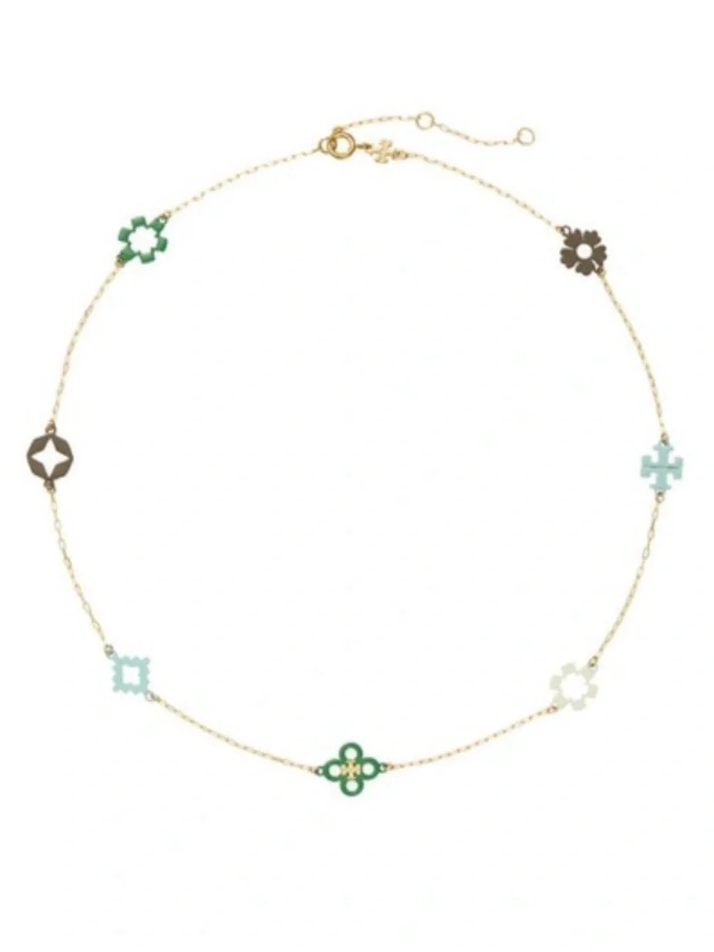 NWT Tory Burch Kira Enamel Charm Necklace in Gold w/ Green & Blue Accents